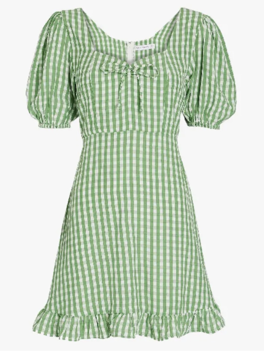 Faithfull the Brand Green Gingham Puff-Sleeve Mini Dress